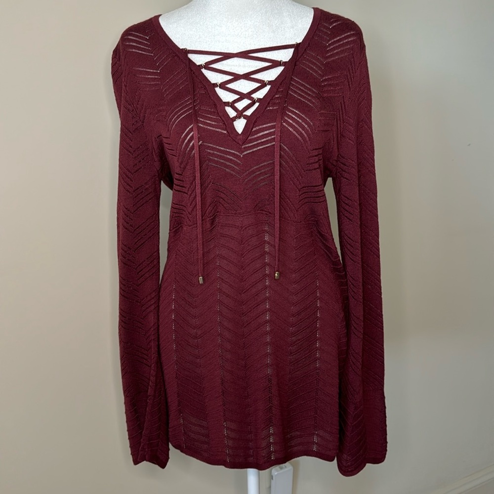 White House Black Market top with lace-up neck